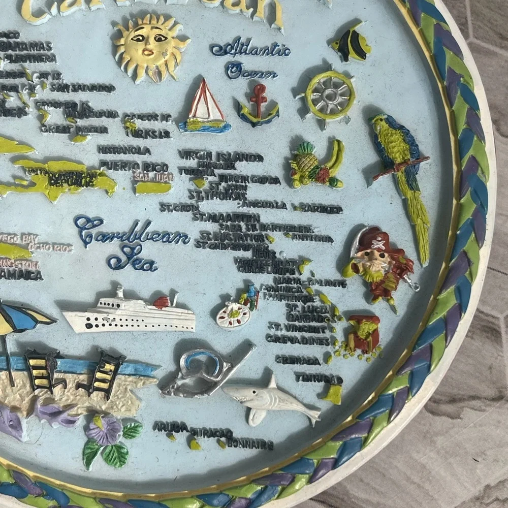 The Beautiful Caribbean Raised Relief Map Wall Plaque Tropical Island Decor
